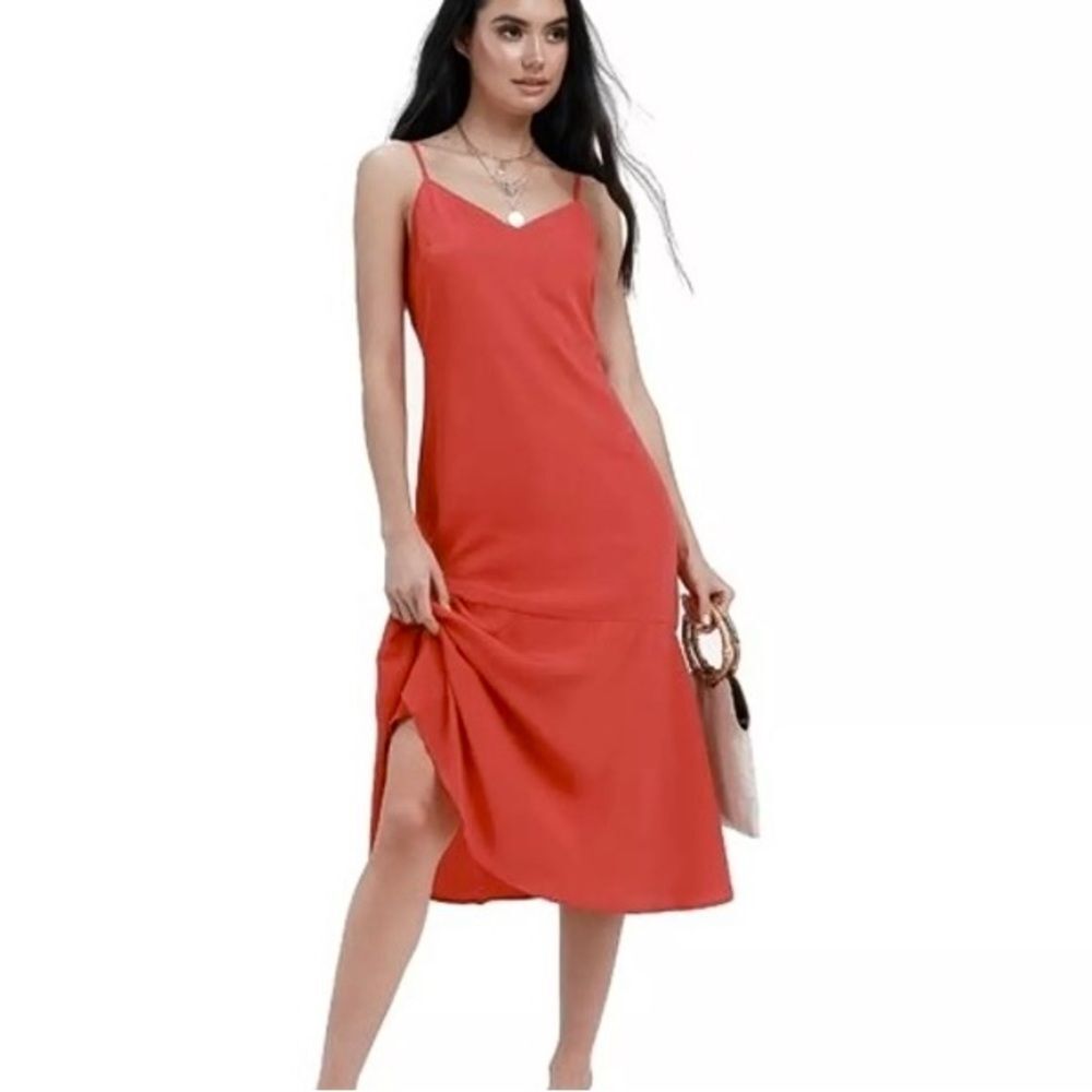 NEW Lulus Lovely Lillies Midi Dress Trumpet Peplum Hem Lined Red Size XL - Picture 2 of 11